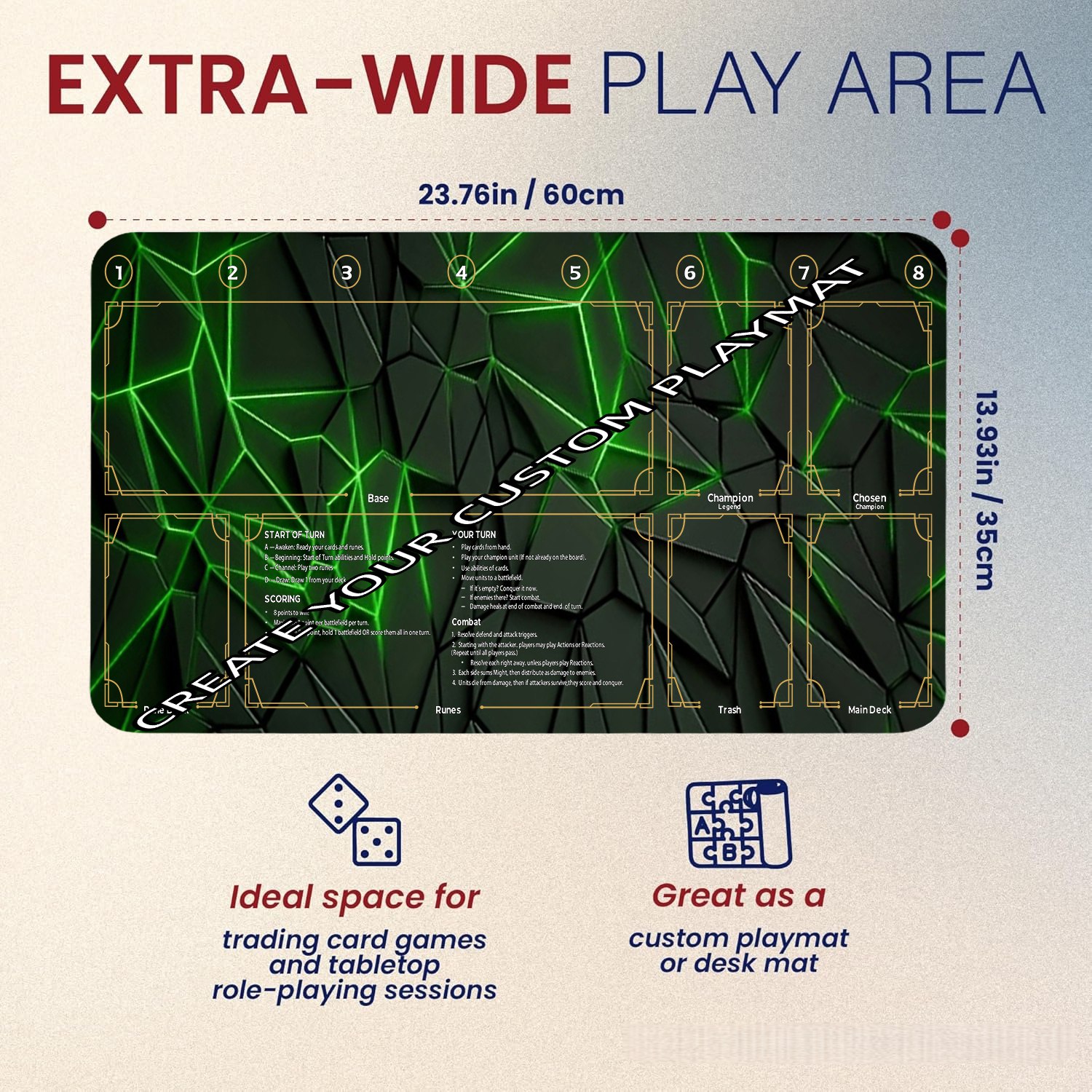 Custom Rune Field Game Play Mat for TCG, Card Game Accessory